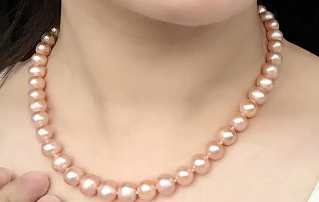 

round south sea 10-11mm gold pink pearl necklace 18inch /20