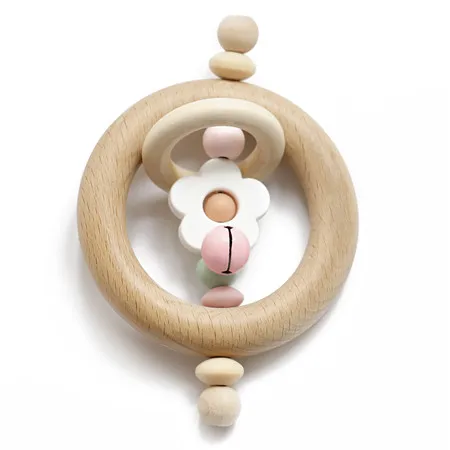 Flower Rattle Давайте сделаем детский прорезыватель, 1 шт., животный, вязанный крючком, деревянная погремушка, Пищевой Деревянный прорезыватель, детские товары, сделай сам, игрушки для прорезывания зубов - Цвет: Flower Rattle