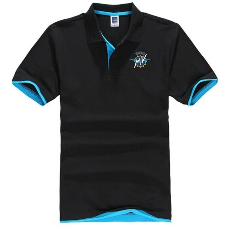 

Рубашка-поло мужская хлопковая однотонная, облегающая дышащая футболка с коротким рукавом, с принтом MV Agusta, рубашка-поло, лето