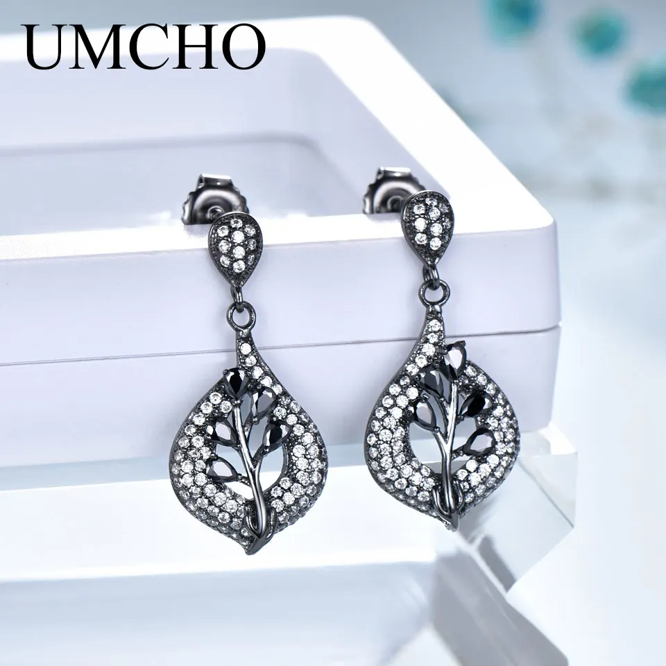 UMCHO 925 пробы серебряные клипсы для женщин нано черный драгоценный камень свадебные обручение ювелирные украшения подарок на день Святого Валентина