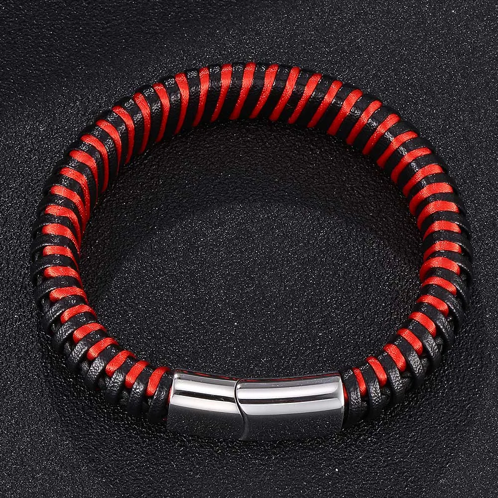 Новый красный веревка смешанный черный кожаный плетеный браслет мужские