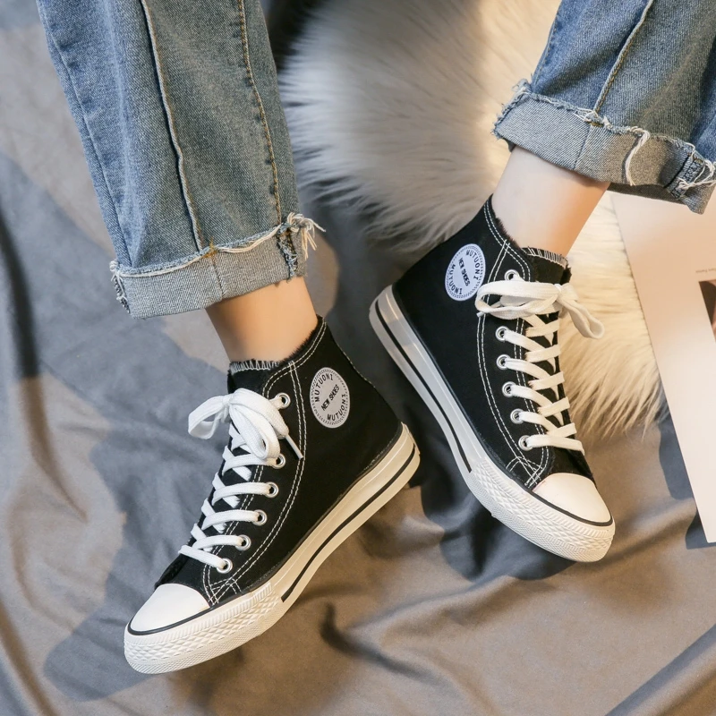 

2021 Fashion Women Canvas Shoes Unisex Trend Women's Sports Flat Sneakers Comfort High-top Quality Vulcanized Walking Footwear