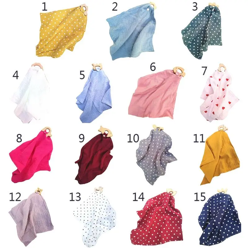 

Baby Cotton Bibs with Wooden Animals Teether Ring Teething Soother Snap Button Saliva Towel Burp Cloths