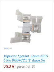 10x 6Pin RGB светодиодный разъем 6-Пен 12 мм Ширина пайки адаптер 1 зажим или 2 клип легко разъем для RGB+ CCT 5 в 1 Светодиодные ленты