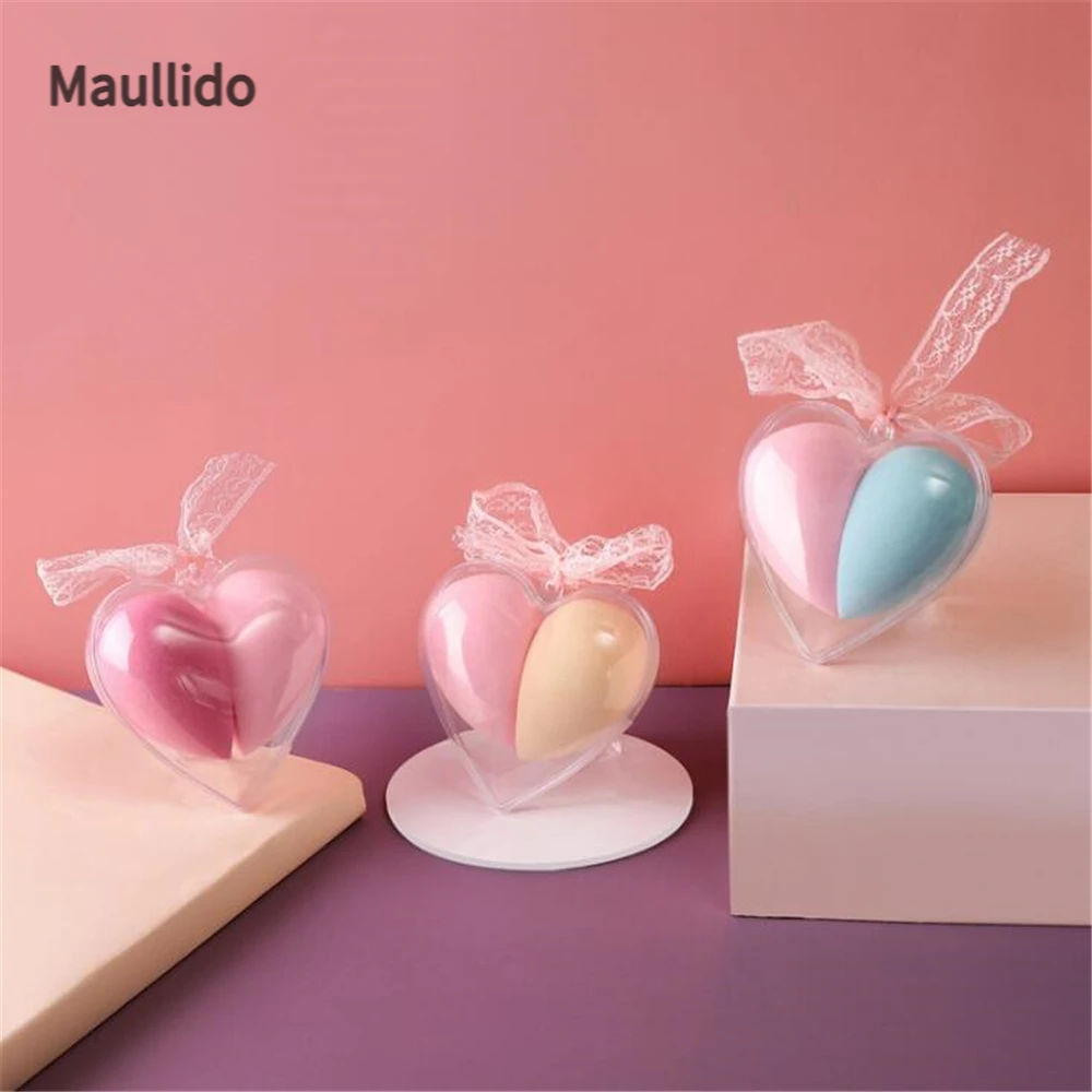 

2pcs Soft Heart Shape Makeup Sponge Cosmetic Puff Makeup Blender with Storage Box Foundation Powder Sponge Make Up Beauty Tools