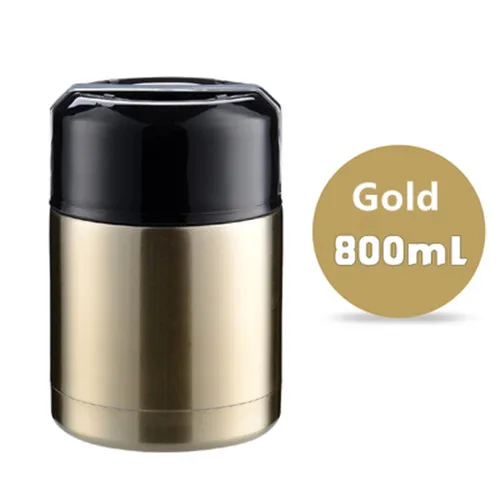 800ml Gold 800 мл/1000 мл двойной термос из нержавеющей стали контейнеры для супа большая емкость термосы Портативный Ланч Bento Box - Цвет: 800ml Gold