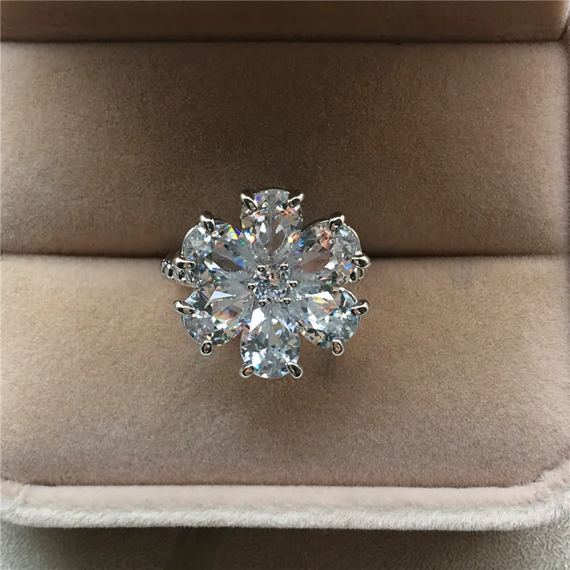 Роскошное кольцо с белым цветком из циркония для вечерние милый женский