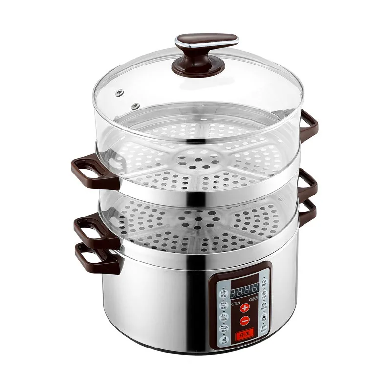 

32cm Diameter Smart Electric Steamer 6 Gear Adjustable 3 Layer Multi Cooker Transparent Type Household Electric Steaming Pot ED