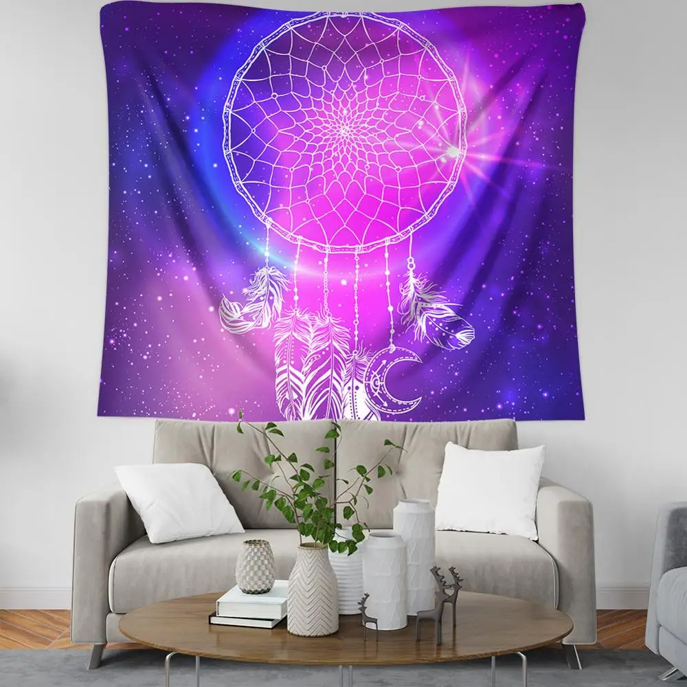 

Dreamcatcher Tapestry Bedroom Living Room Wall Hanging Tapestry Colored Feathers Background Polyester Material Indoor Decor