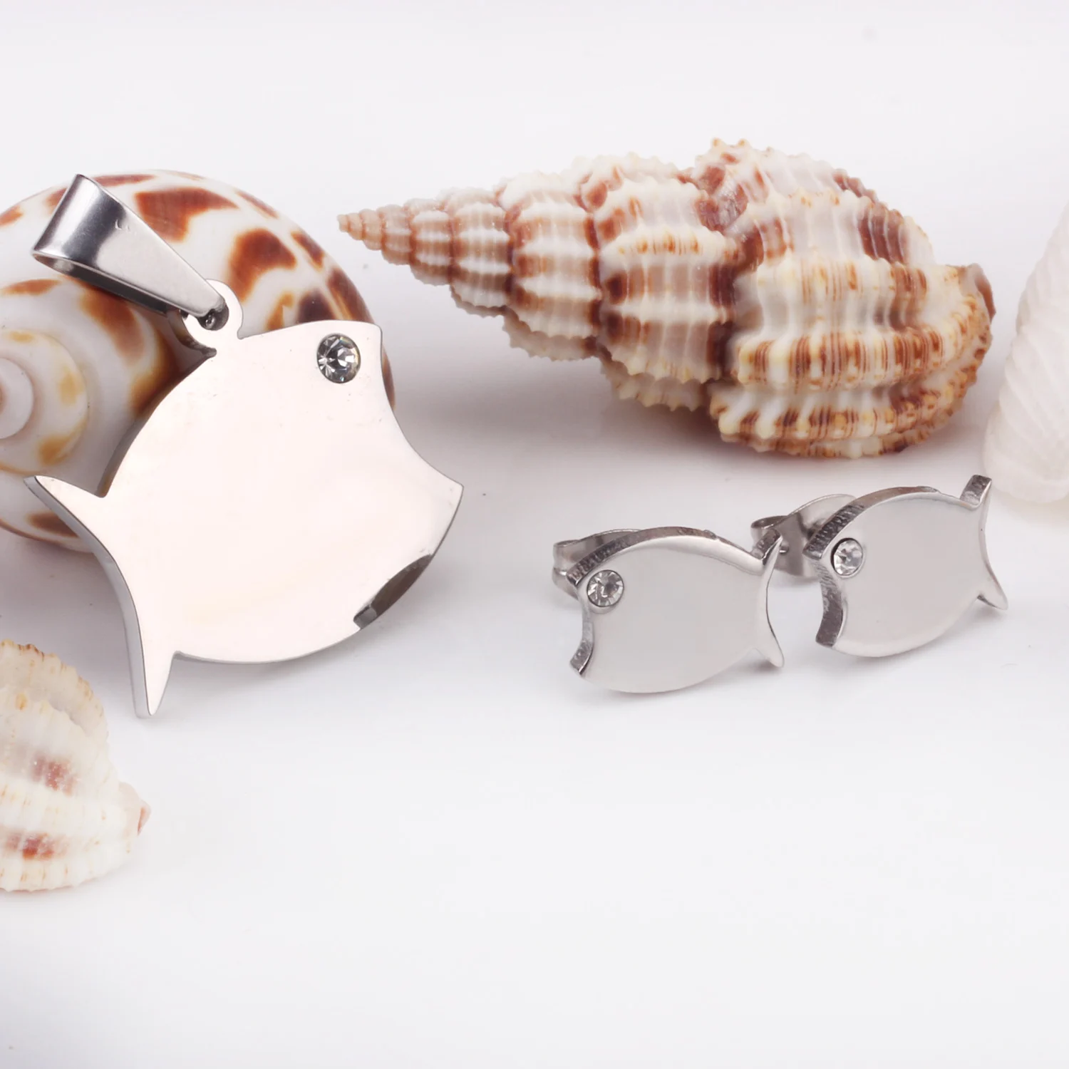 Роскошные детские серьги из нержавеющей стали с кристаллами и рыбками ожерелье