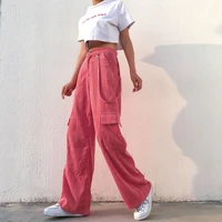 high street retro bib overall straight corduroy pink womens drape loose slimming wide leg pants pink cargo pants women pants