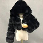 Mandylandy размера плюс Меховая куртка меховые Укороченное пальто Для женщин пальто с мехом из искусственного лисьего меха с мехом с капюшоном со вставками короткой пышной лаки для ногтей