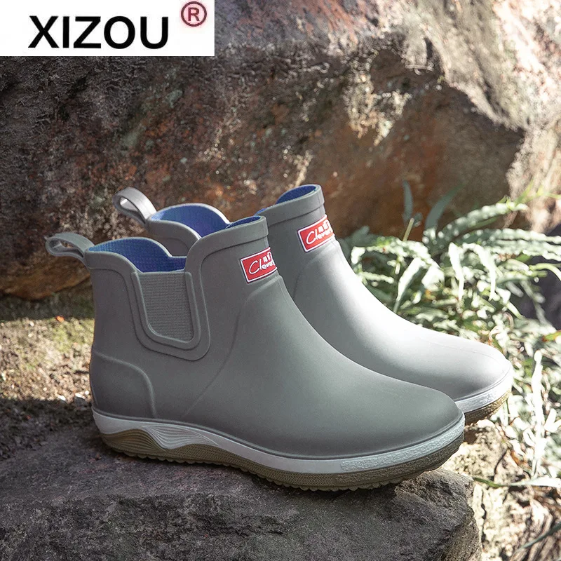 Резиновые ботинки для мужчин галоши на резиновой подошве короткие резиновые