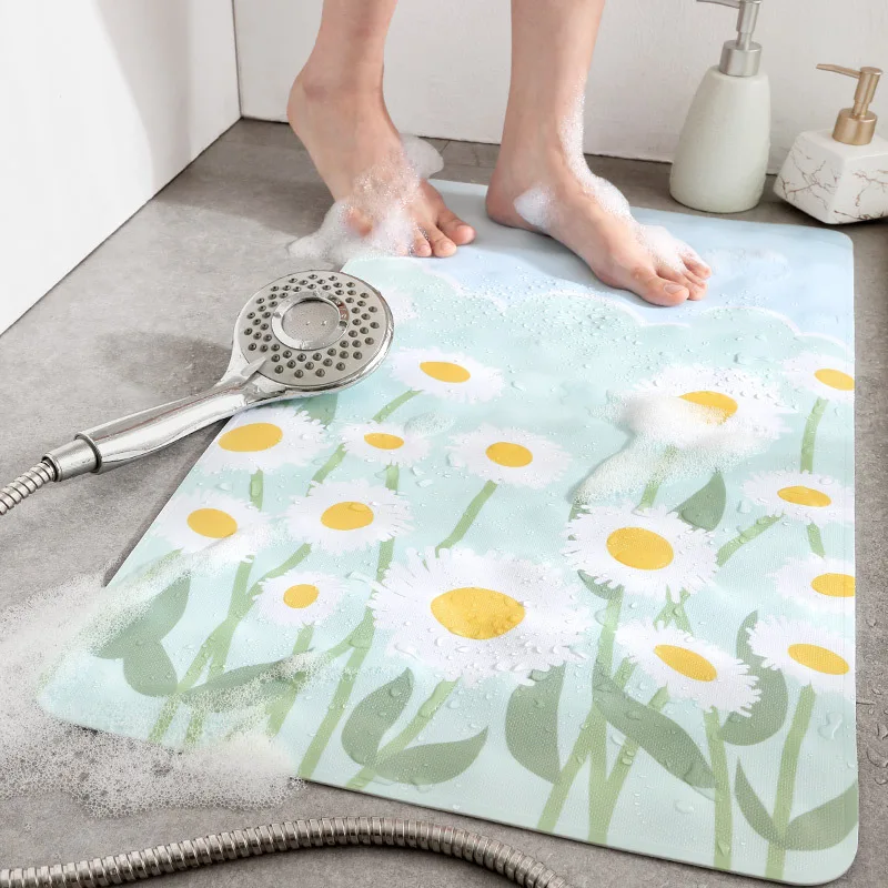 

Floral PVC Bath Mat Modern Non-slip Area Rugs Bathroom Printed Carpet Absorbent Doormat Massage Suction Cup Foot Mat 40x70CM