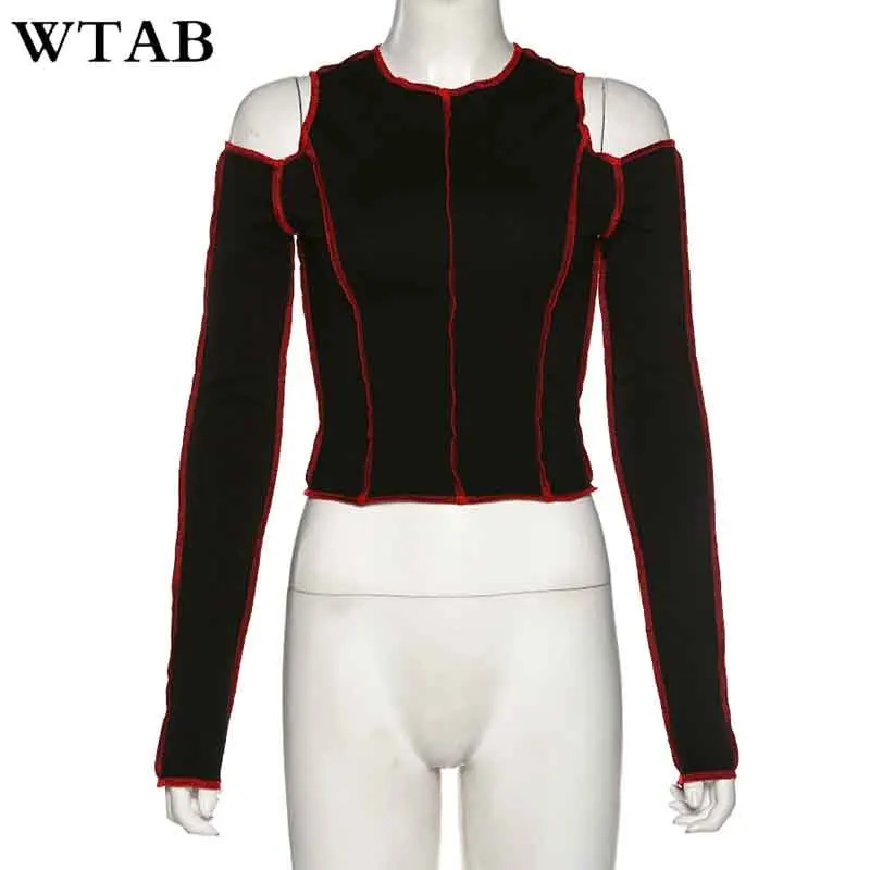 Женская облегающая футболка WTAB укороченный топ в стиле пэчворк с длинными