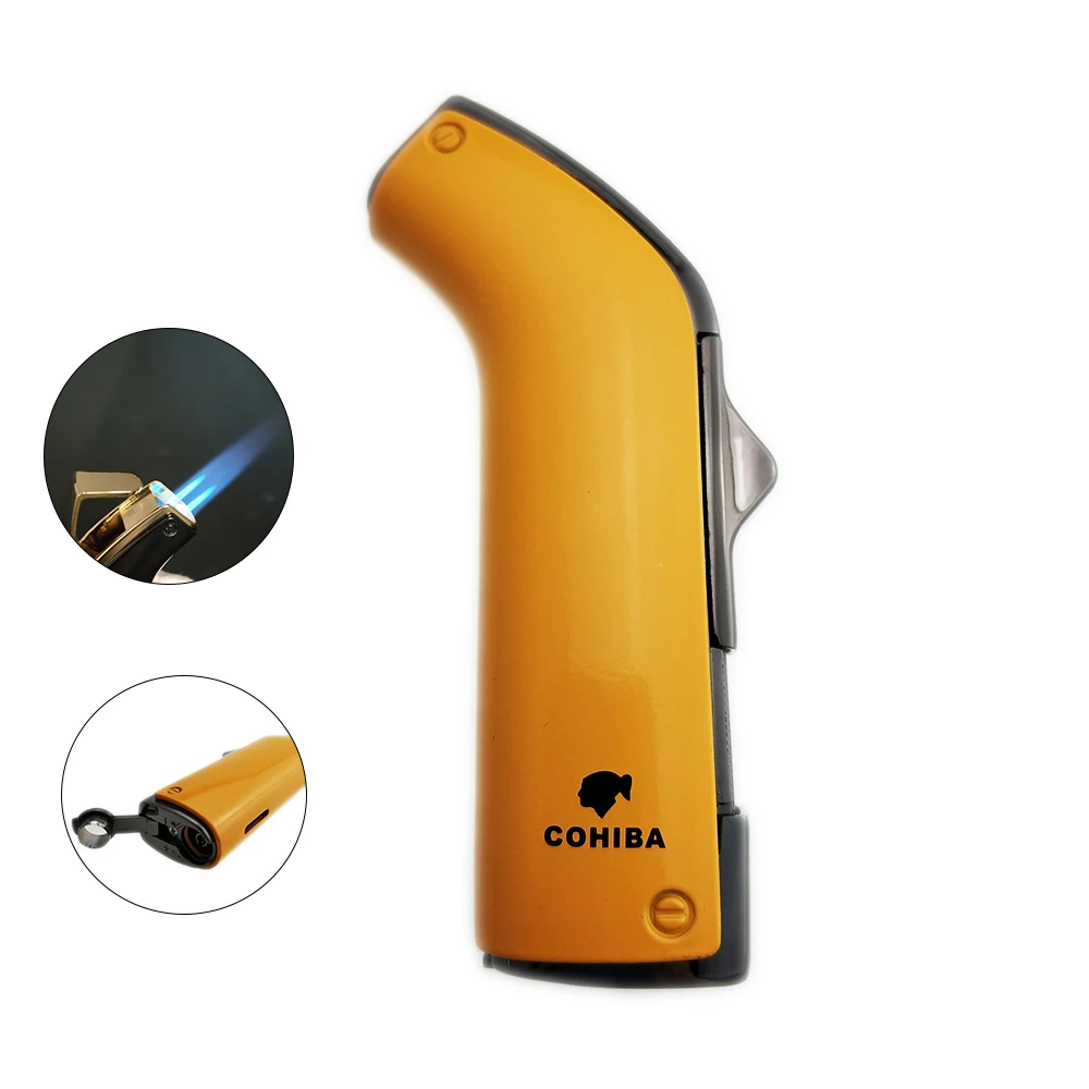 Металлическая зажигалка Cohiba с 2 фонарь двойная струйная пламенем многоразовая