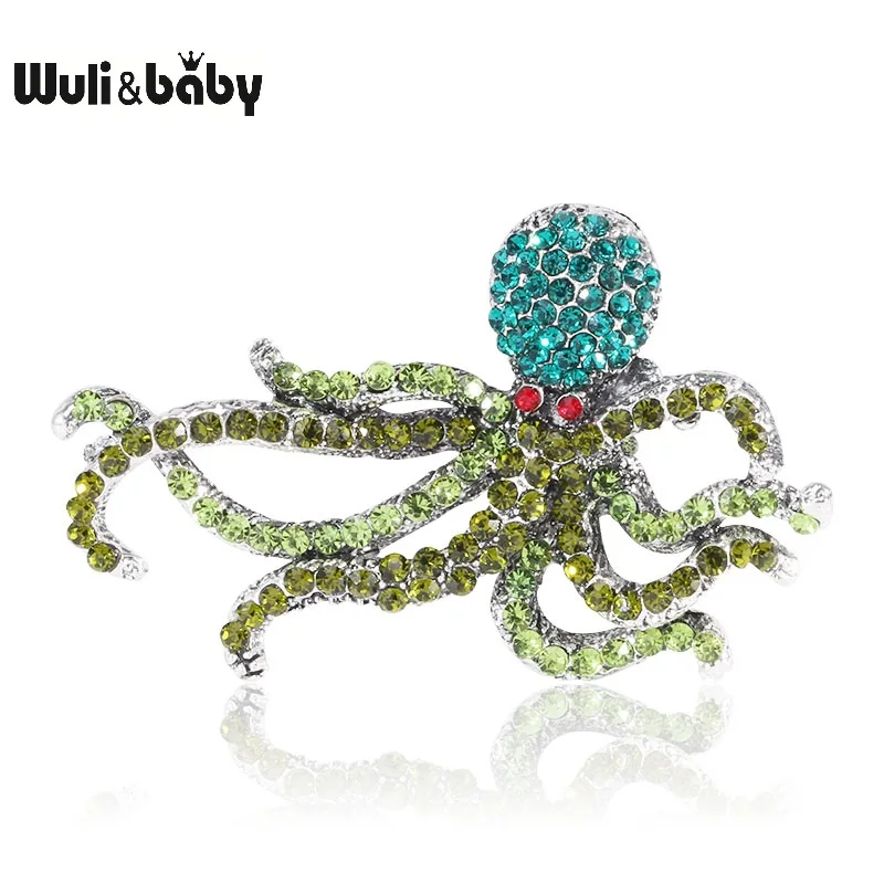 Wuli & baby полностью Стразы осьминог броши Рыба для женщин и мужчин синий зеленый