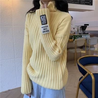 Black Slim Sweater Women Autumn Korean Style Turtleneck Sweater Thick Warm Long Sleeved Knitted Femme Chandails Clothing EB50GL