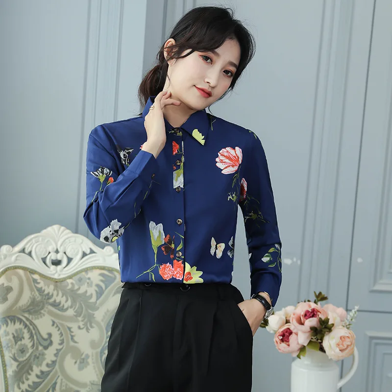 

Spring Autumn Women's Blouses Turn Down Collar Long Sleeve Printed Shirts Casual Tops Casual Korean Slim Bottoming Shirt Blusas