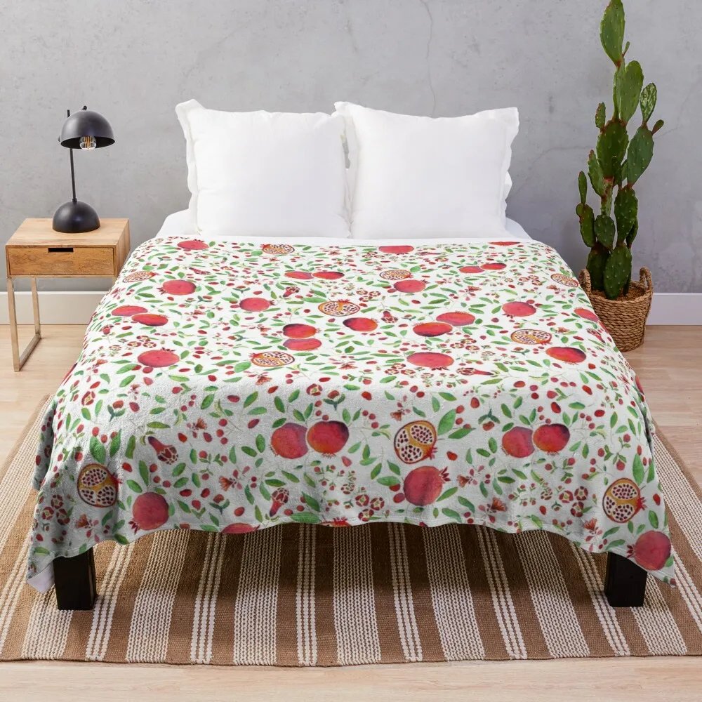 

Pomegranates on White Background Blankets Printing Soft Blanket Throw On Home/Sofa/Bedding Portable Adult Travel Cover Blanket
