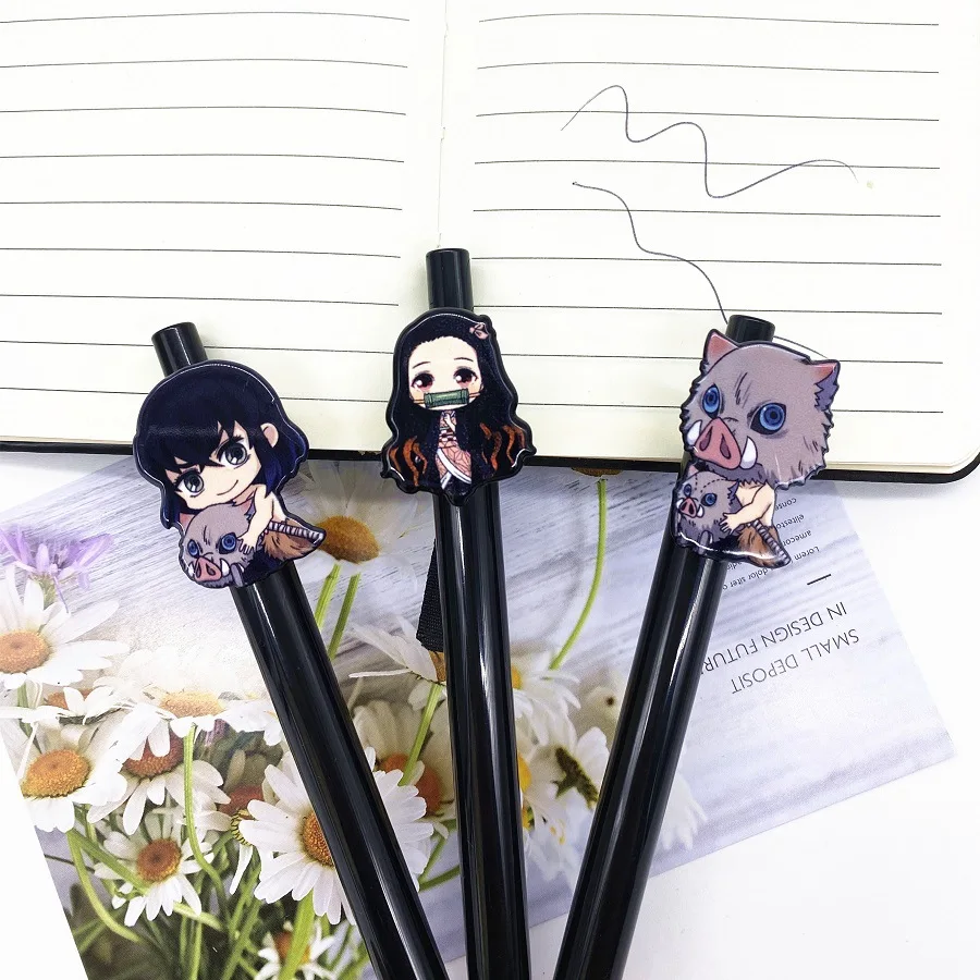 Anime Demon Slayer Kimetsu no Yaiba Ballpens Plastic Kamado Tanjirou Cosplay Black Pens Office School Tools Accessories