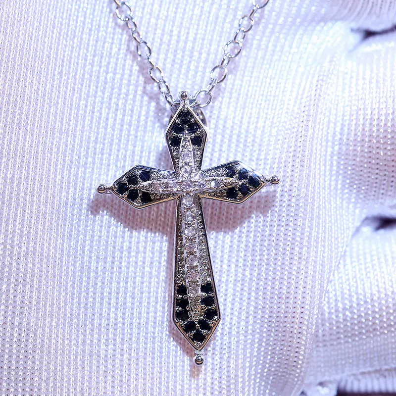 Huitan Classic Cross Pendant Female Necklace Jewelry with Black White CZ Zircon Stone Birthday Gift for Fashion Women Religious | Украшения