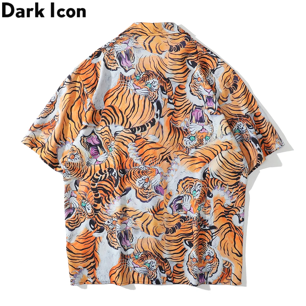 Dark Icon Tiger Full Printed Hawaiian Shirt Men Summer Turn-down Collar Street Men's Shirts Short Sleeve Man  Blouse