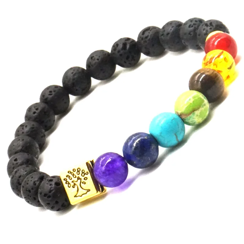 8 мм Лава камень квадратное Древо Жизни 7 Чакра исцеляющий баланс бусины рейки