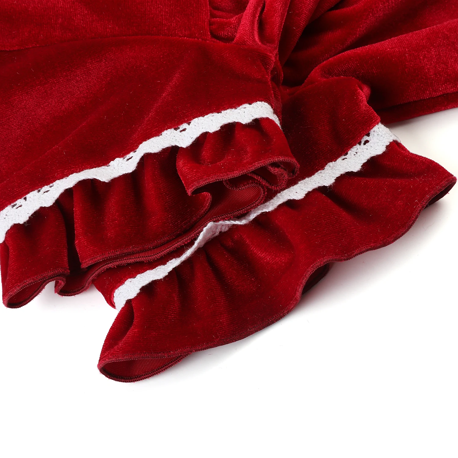 Camis&oacute;n de terciopelo rojo cl&aacute;sico para ni&ntilde;os y ni&ntilde;as, pijama gruesa de manga larga con volantes-3