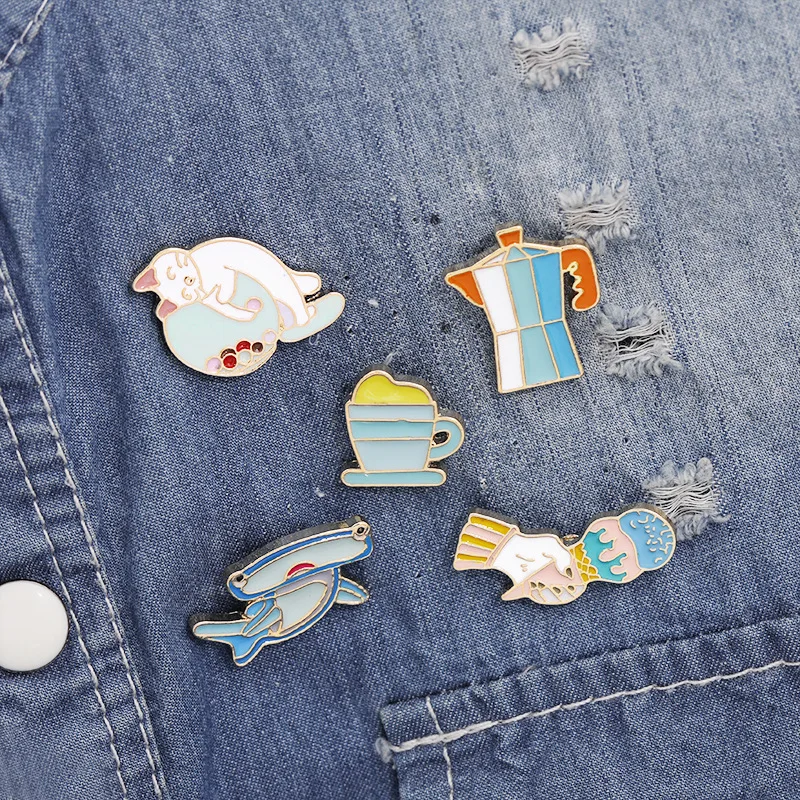 

Creative Fashion Cartoon Animal Shark Cat Oil Drop Lapel Brooch Badge Pin Bag Gift Men and Women Fashion Jewelry Cloth Ornaments