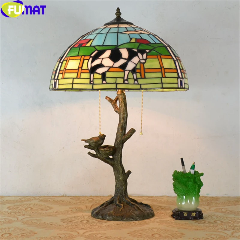 Настольная лампа FUMAT Tiffany настольная из витражного стекла в виде птичьего гнезда