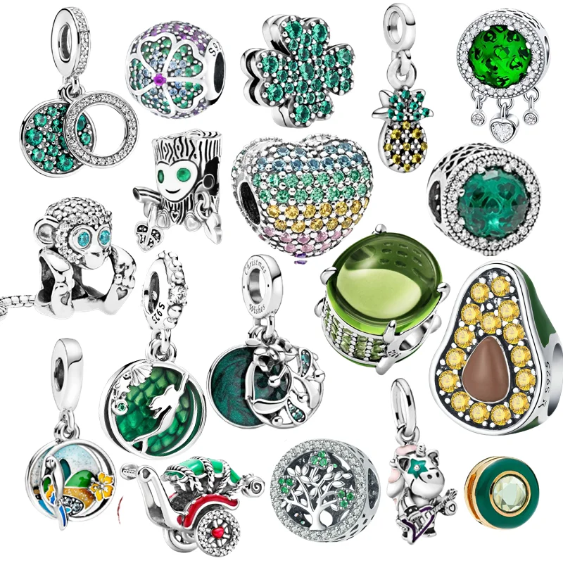 

925 Sterling Silver Green Series Flower Tree Apple Pendant DIY fine beads Fit Original Pandora Charms Bracelet Women Jewelry