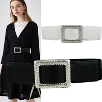 2020 new arrival ladies fashion diamond square buckle elastic waist belt dress access leather women hot sale matching dress belt