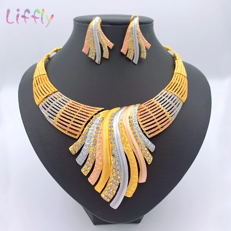 Indian Charm Bridal Color Jewelry Sets Round Necklace Bracelet Gold Earrings Ring African Style Wedding Fashion Crystal | Украшения и