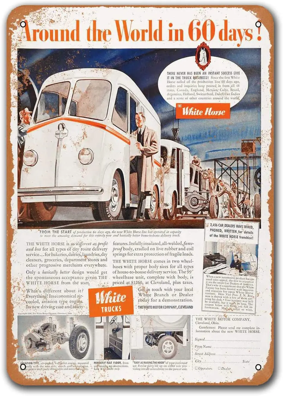 

1939 White Trucks White Horse Car Metal Tin Sign, Sisoso Vintage Plaques Poster Garage Man Cave Retro Wall Decor 8x12 inch