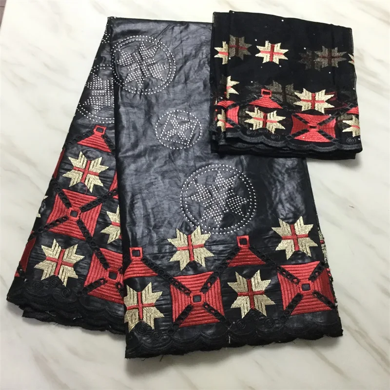

2020 Unique Design Black Bazin Riche Brode Lace Fabris With Stones 5+2 Yards Nigerian Senegal Women Prom Wedding Basin Fabrics