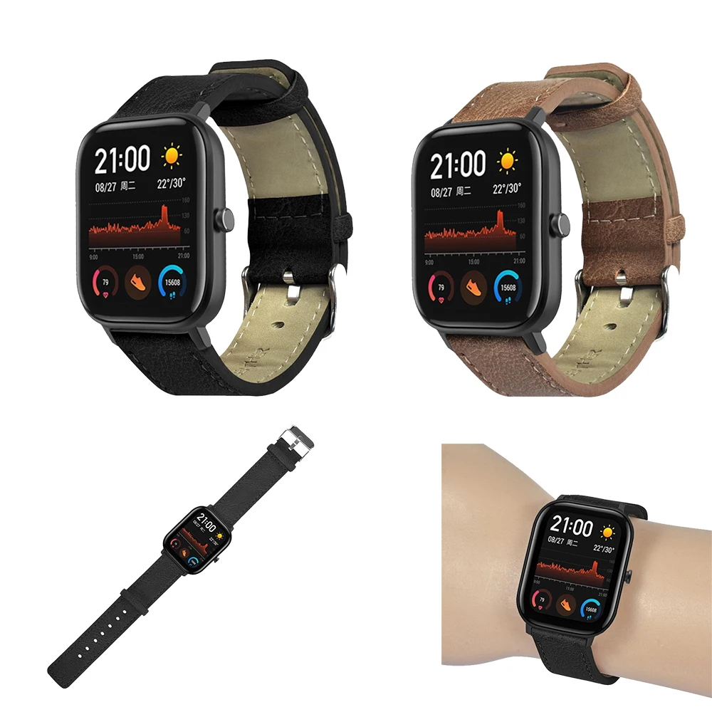 Для Amazfit GTS ремешок 20 мм ультра мягкая натуральная кожа модный сменный ремешок для часов Amazfit GTS браслет коричневый черный