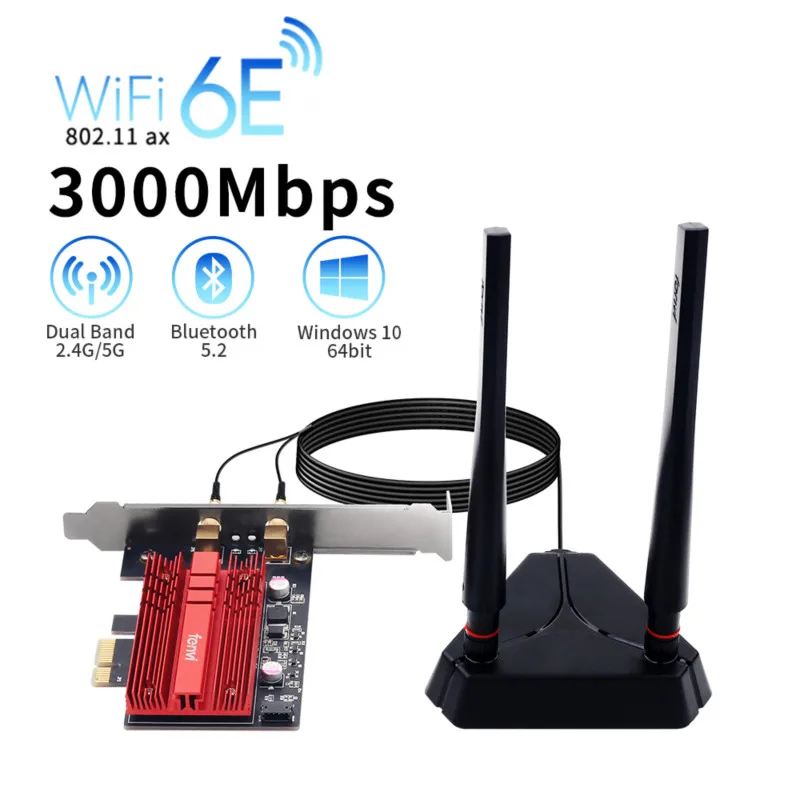 Wi-Fi 6E Intel AX210 Dual Band PCIe Wireless Wifi Network Adapter 2.4G/5G/6Ghz 2400M Wi-Fi Card Bluetooth 5.2 PCI Express Wlan