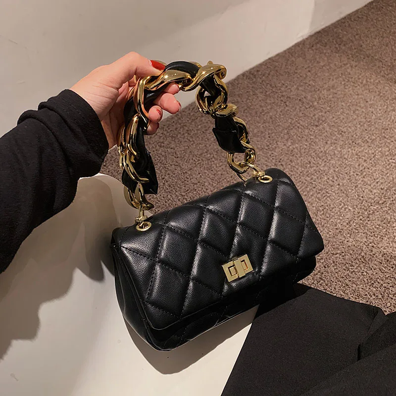 

European and American Thick Chain Texture Ladies Handbag 2021 New Simple Diamond Lock Shoulder Bag Tide Chain Messenger Handbag