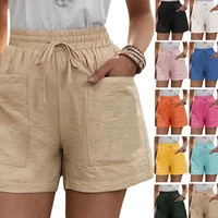 bikoles summer new casual loose empire solid womens short pants elastic waist drawsthing bow pockets patchwork ladies plus size