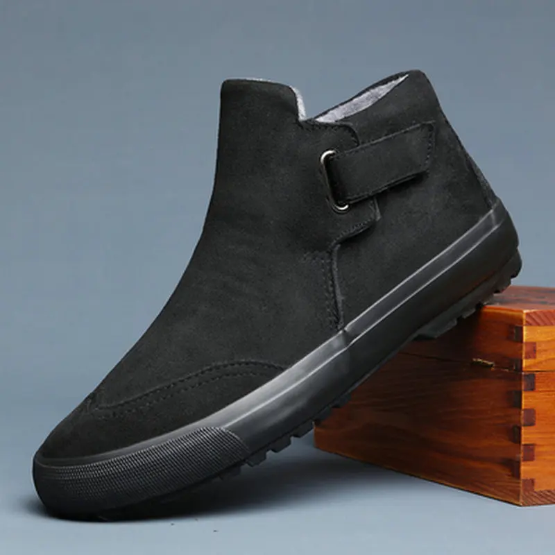 Осенне-зимние замшевые кожаные ботильоны для снега мужские ботинки обувь с мехом