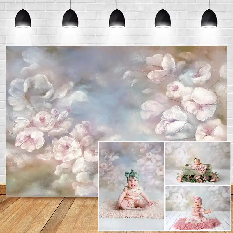 

Винтажный фон для фотосъемки новорожденных детей на день рождения с изображением цветов абстрактный белый цветочный фон для детей реквизи...
