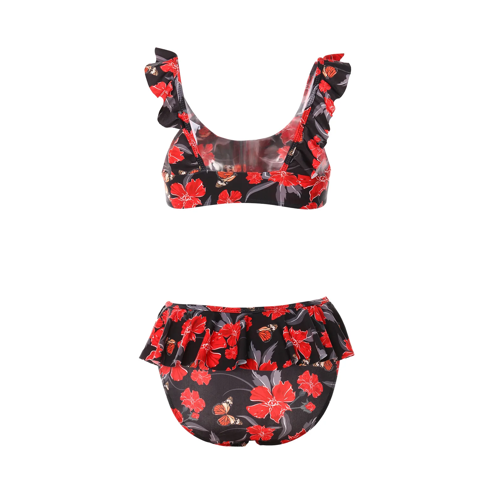 

Meihuida Womens Flower Printed 2Pcs Bikini Suit, Low Neckline Tank Tops with Ruffled Triangle Bottom, Sexy Swimwear