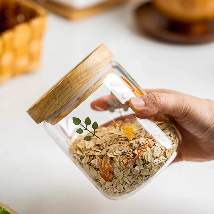 

Симпатичная герметичная банка для хранения зерна бобы стекло с деревянной крышкой влагостойкий контейнер Водонепроницаемый стеклянный пи...