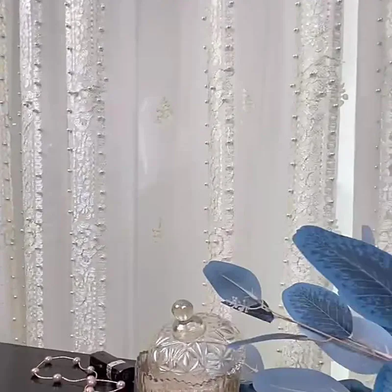 Европейские Роскошные тюлевые шторы в полоску с вышивкой жемчугом кружевные