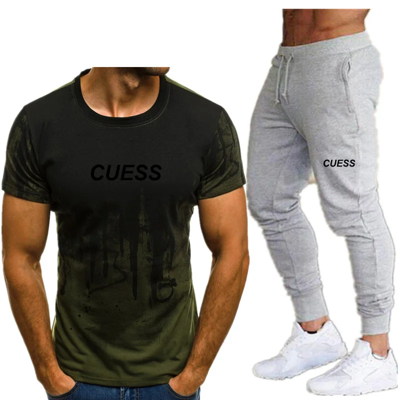 

2021 Men's 3D Flame T-shirt Set Harajuku Short Sleeve Casual Sports Street Wear Trend Short Sleeve +Casual slim trousers