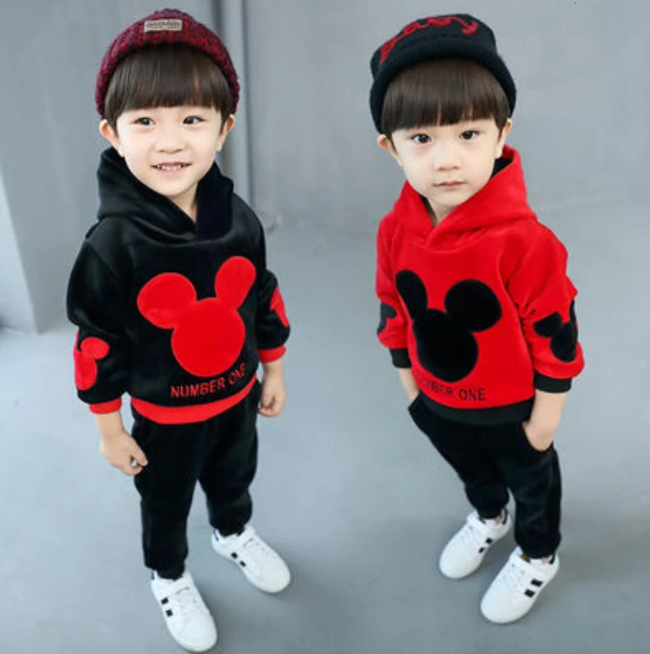 Kids Winter Clothing Set Fashion Thick Warm Cartoon Hooded Coat +pants 2pcs Little Boys Girls Outfits For 1-2-3-4-5-6Y | Детская одежда