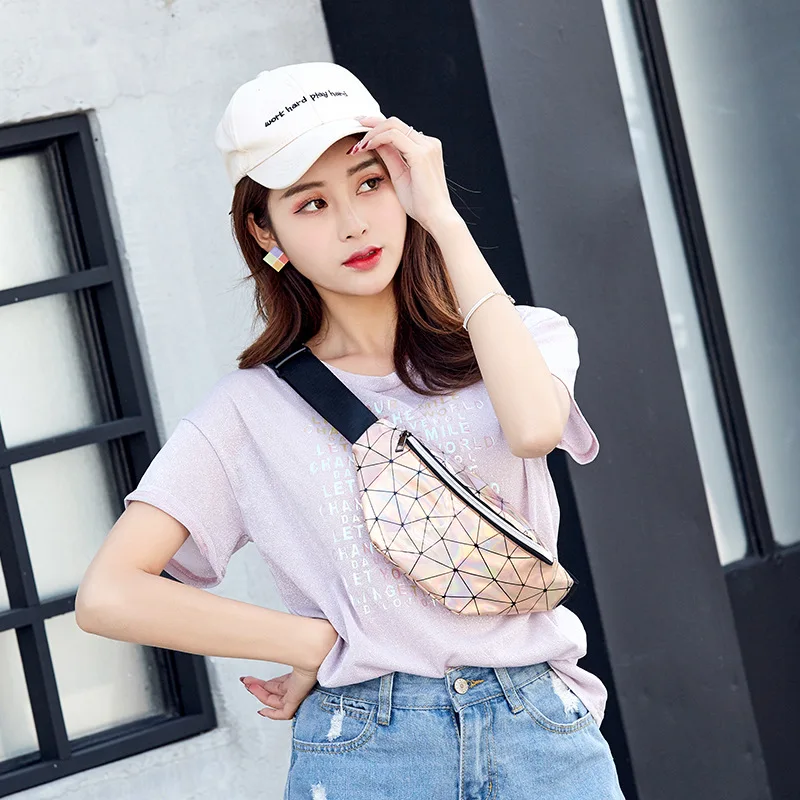 

Men Waterproof Chest Personality Laser Multicolored Sequined Diamond Belt Bag Summer Waist Bag New Shell-shaped Waist Packs