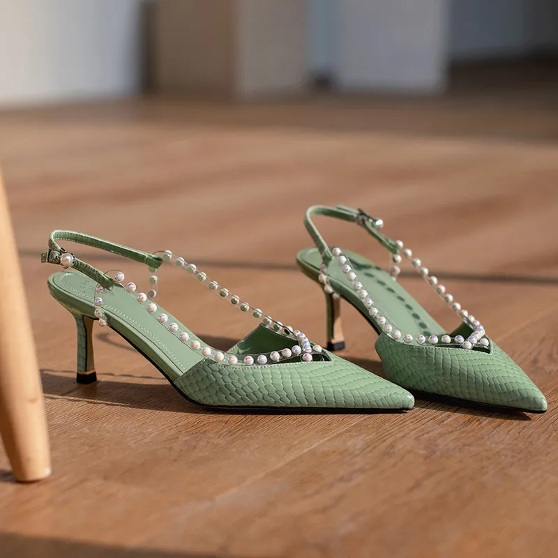 

Asumer 2021 New Arrive Women Pumps Genuine Leather Shoes Pointed Toe Pearl Buckle Sexy Thin High Heels Wedding Shoes Woman