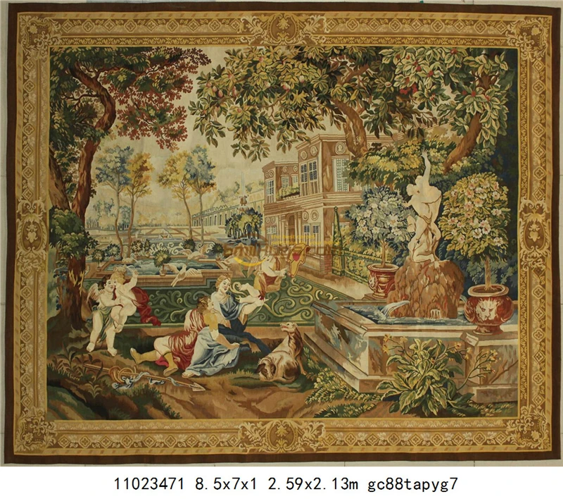 Антикварный французский гобелен редкий обуссон стиль бегун великая волна